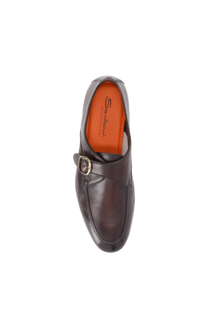 Santoni Oak Brown Carlo Patina Leather Loafers