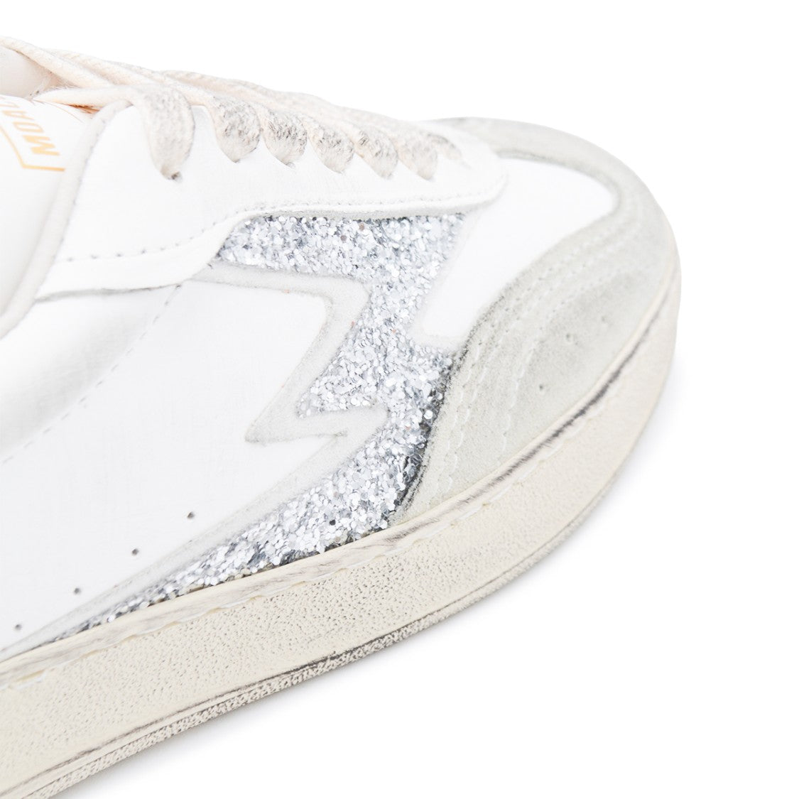 Moaconcept Silver And White Leather Sneakers From Moaconcept Featuring Round Toe, Laces Fastening, Logo Print And Rubber Sole.
