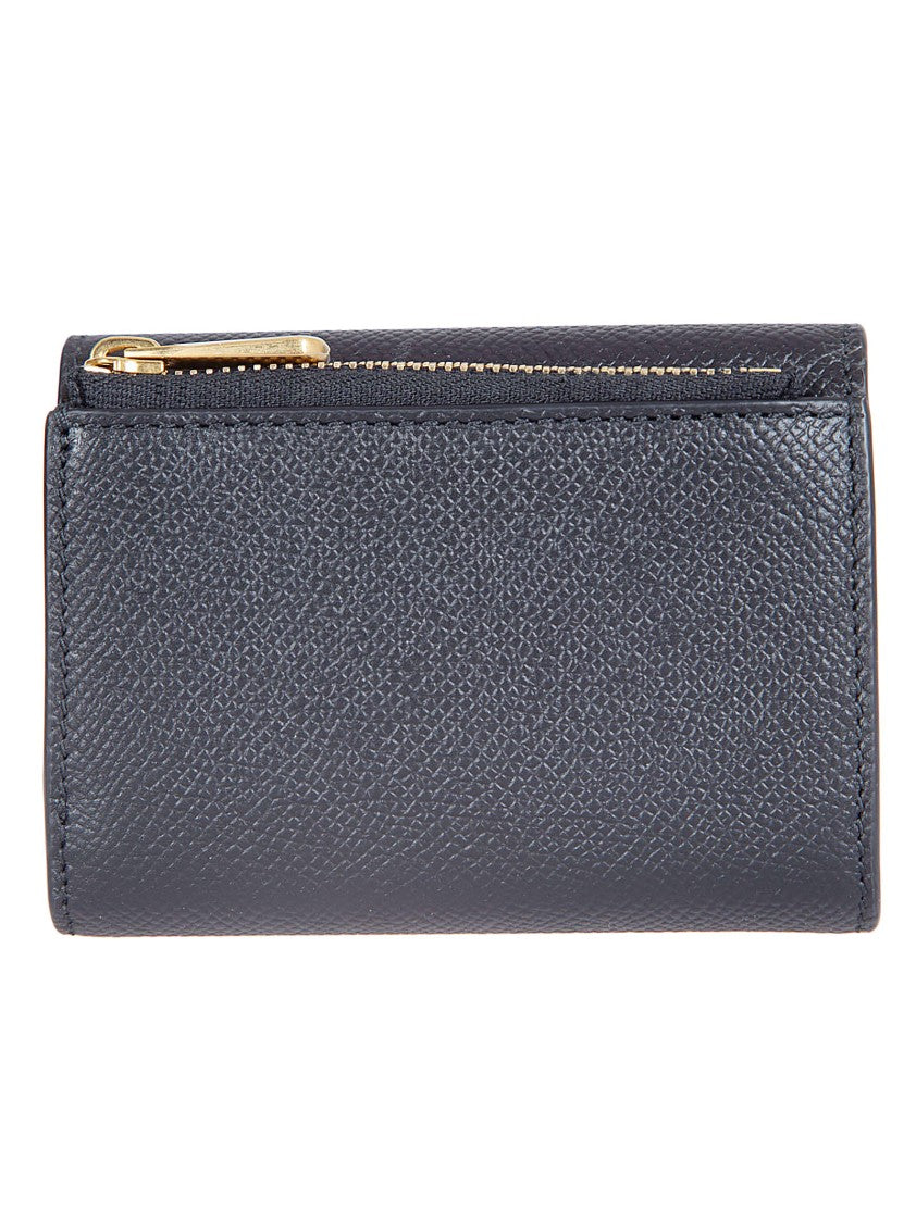 Ferragamo Trifold Wallet In Textured Calf Leather With Antique Gold Gancini Ornament