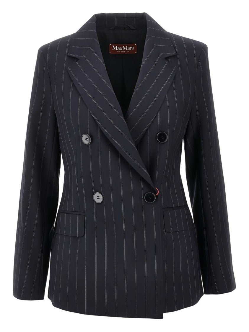 Max Mara Double-Breasted Blue Virgin Wool Jacket