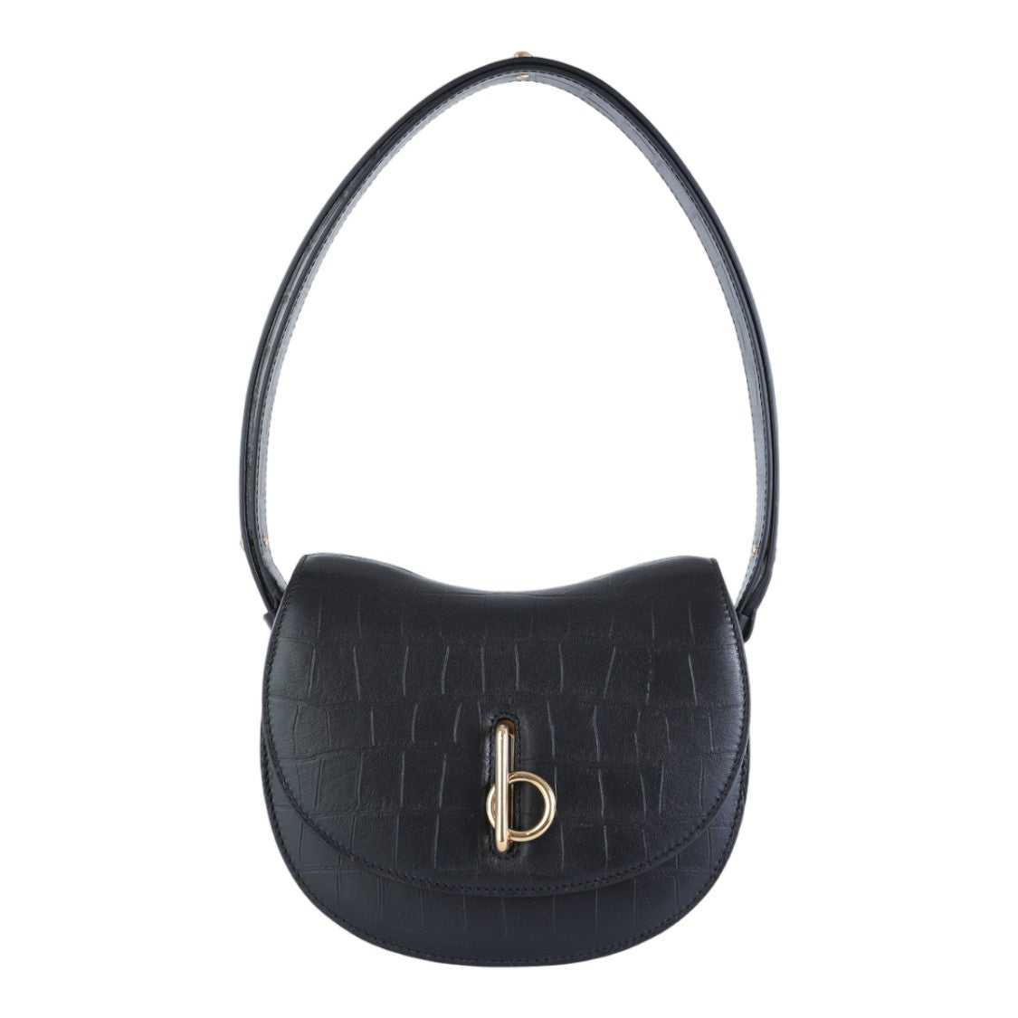 Burberry Textured Black Shoulder Bag With Curved Flap And Gold-Tone Clasp