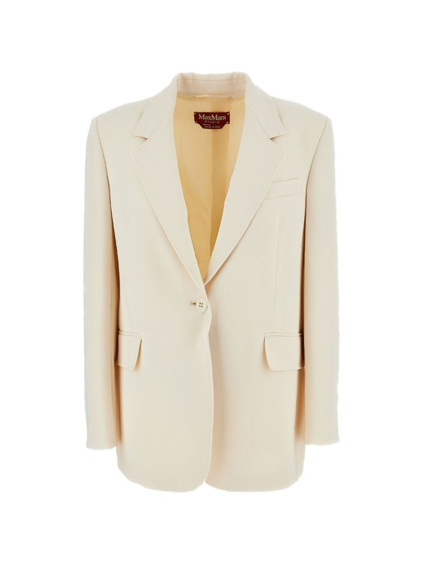 Max Mara Elongated Beige Jacket With Single-Button Placket