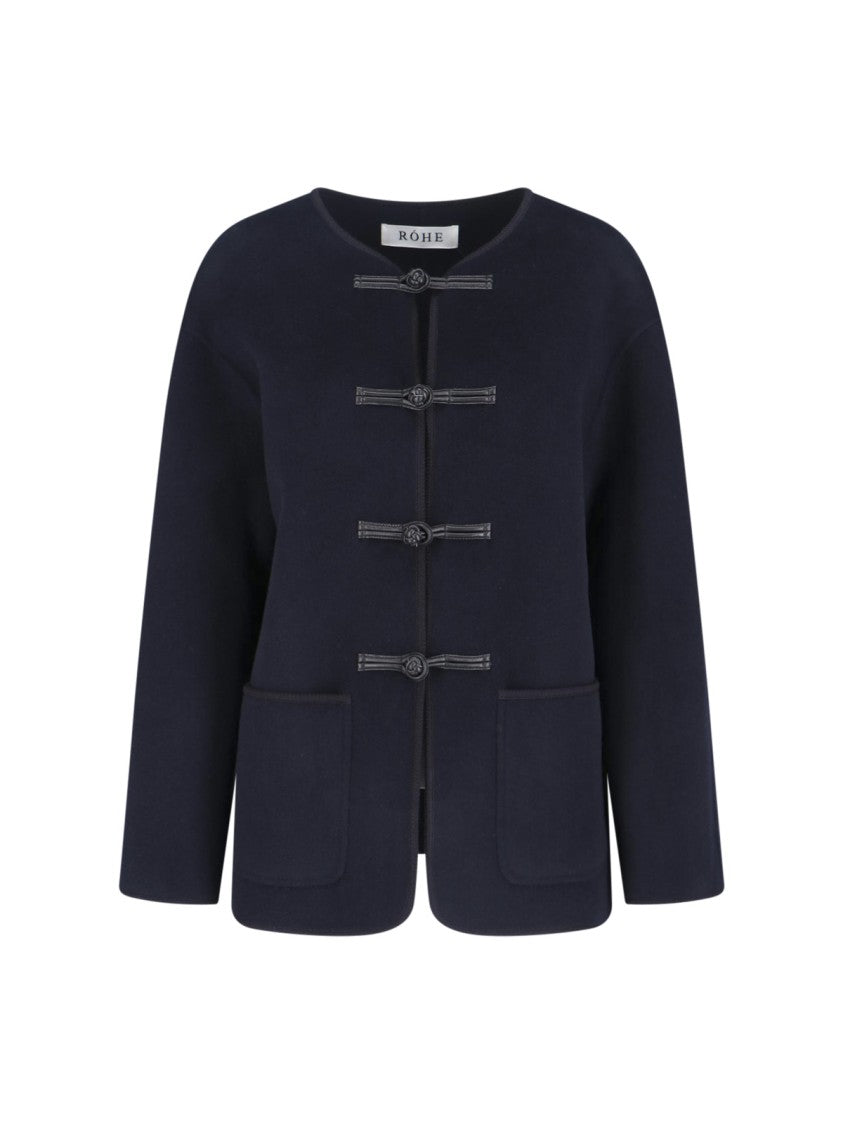 Róhe Navy Wool-Cashmere Mandarin Jacket