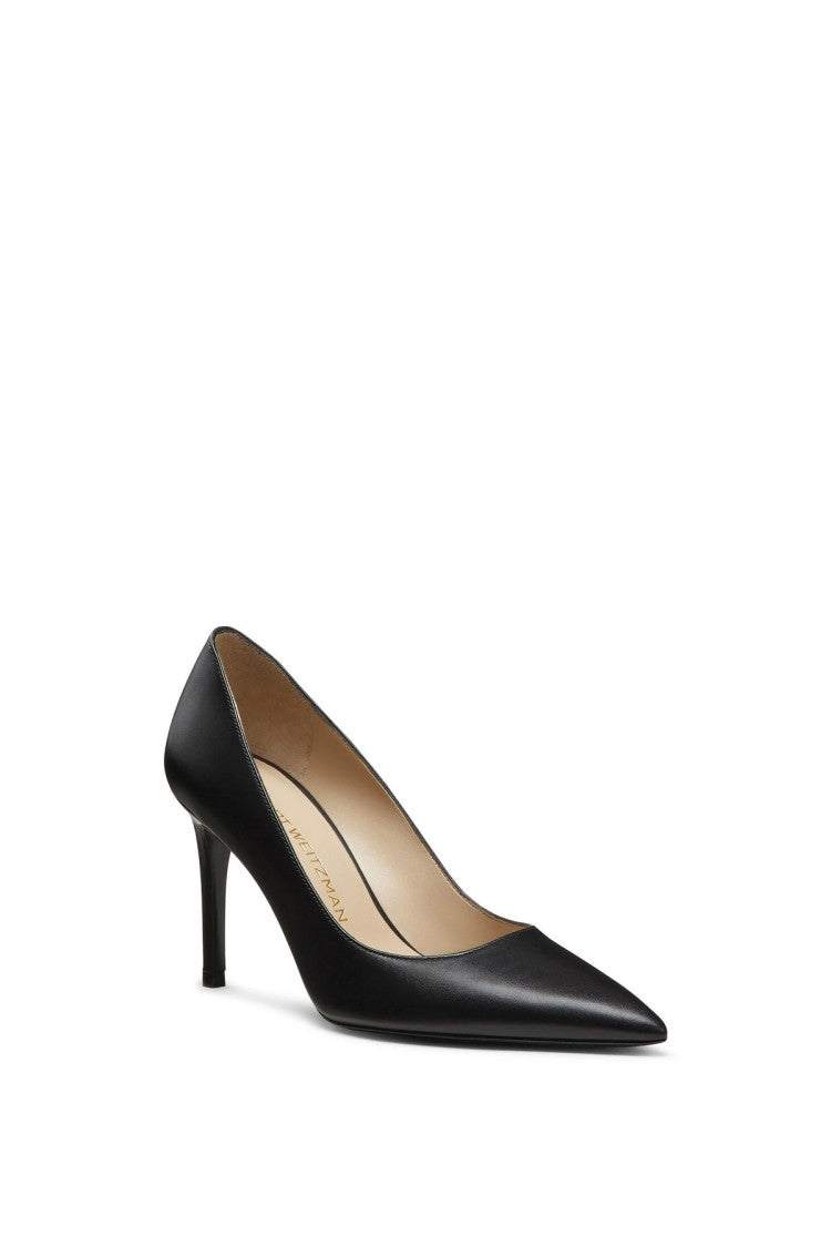 Stuart Weitzman Black Stuart 85 Pointed Stiletto Leather Pumps