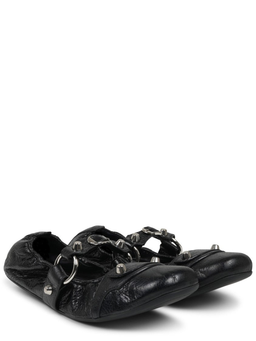 Balenciaga Ballerina Flats In Textured Lambskin With Silver Accents