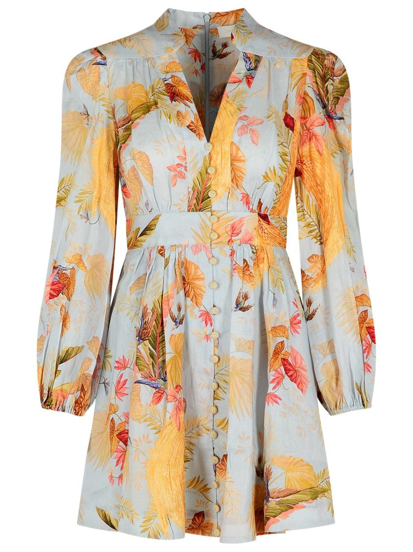 Zimmermann 'Plunge' Low-Cut Mini Dress In Light Blue Linen