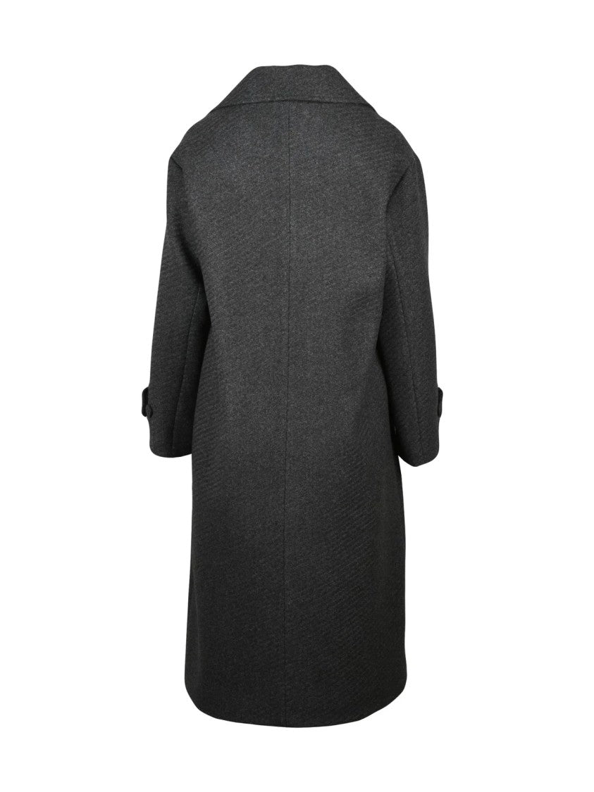 Lakore Dark Grey Double-Breasted Wool-Blend Long Coat