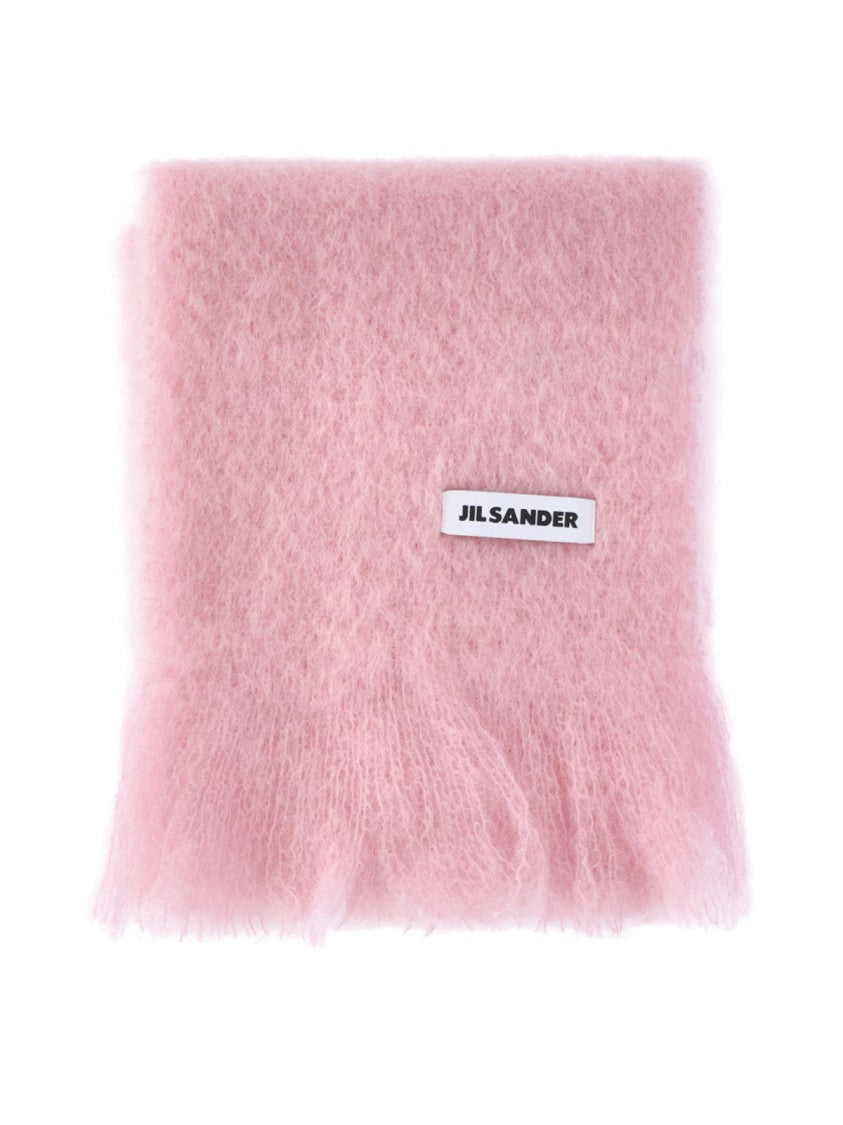 Jil Sander Pink Mohair Blend Fringed Scarf