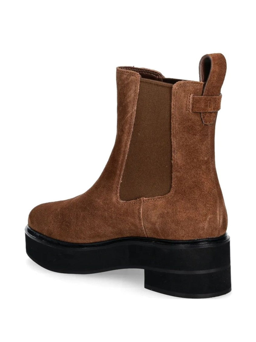 Lauren Ralph Lauren Brown Elastic Side Panel Leather Ankle Boots