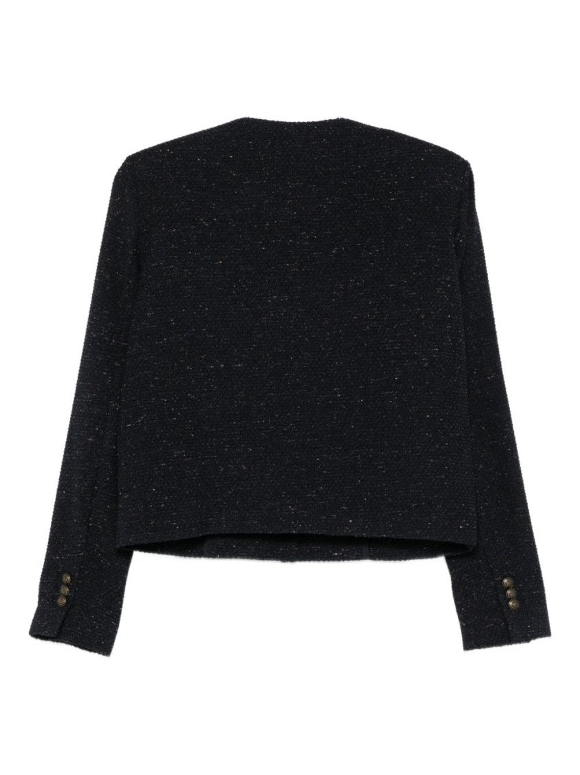 Circolo 1901 Cropped Textured Jacket With Decorative Metallic Buttons