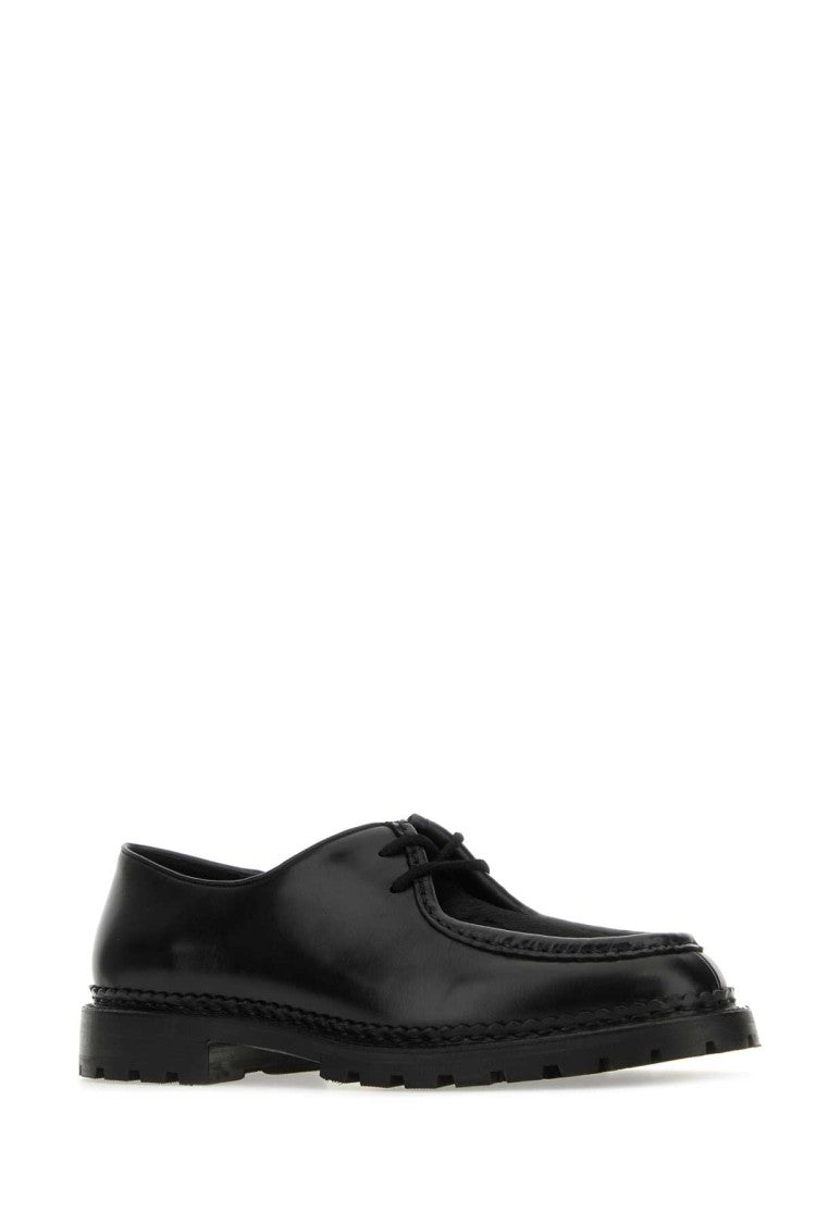 Saint Laurent Black Leather And Calf Hair Lace-Up Shoes