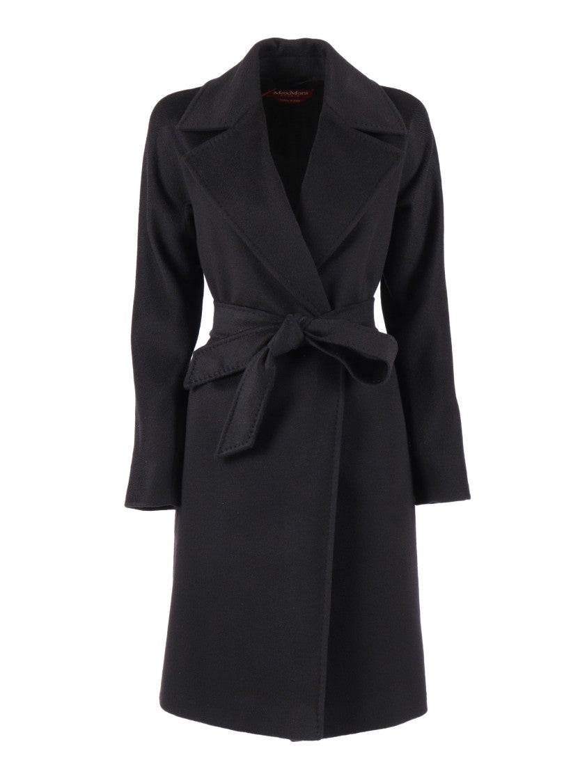 Max Mara Black Dravenna Tailored Wool Belted Coat