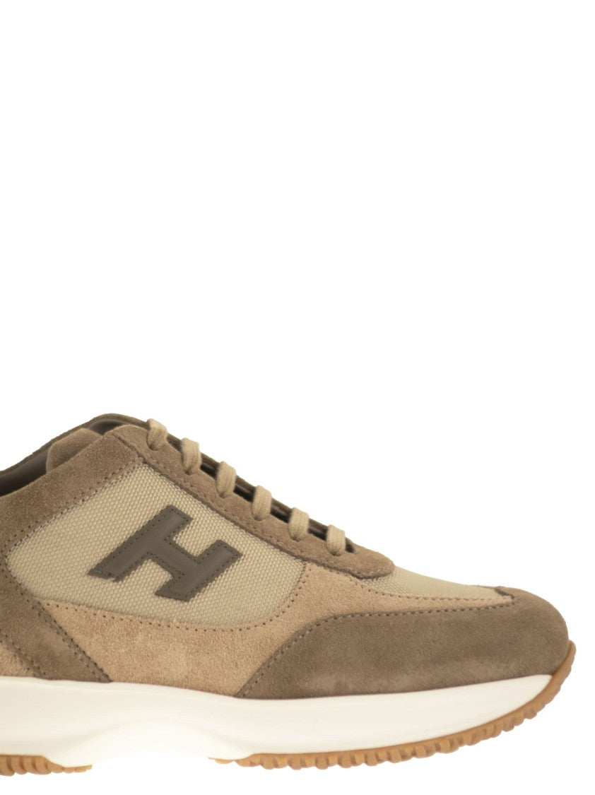 Hogan Suede And Technical Fabric Sneakers With Embossed Logo