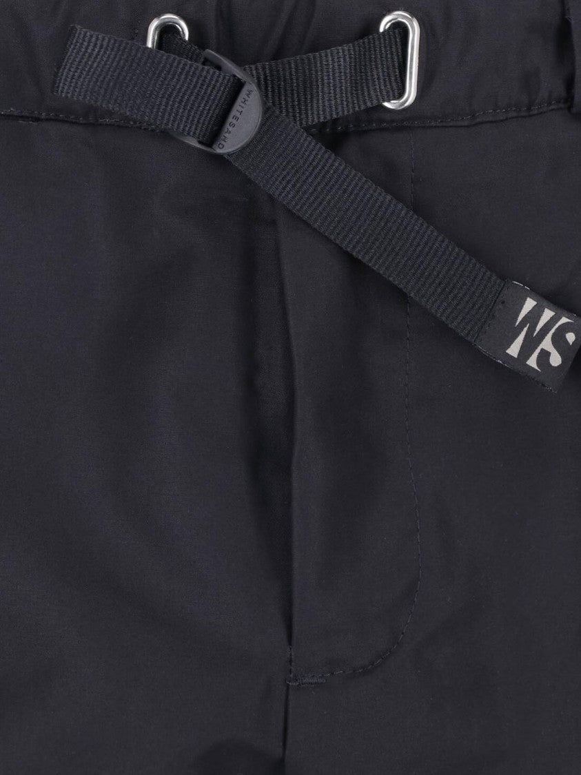 White Sand Black Straight-Leg Belted Pants