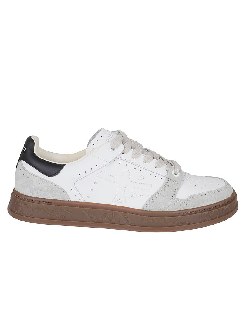 Premiata Perforated Leather Low-Top Sneakers With Suede Inserts