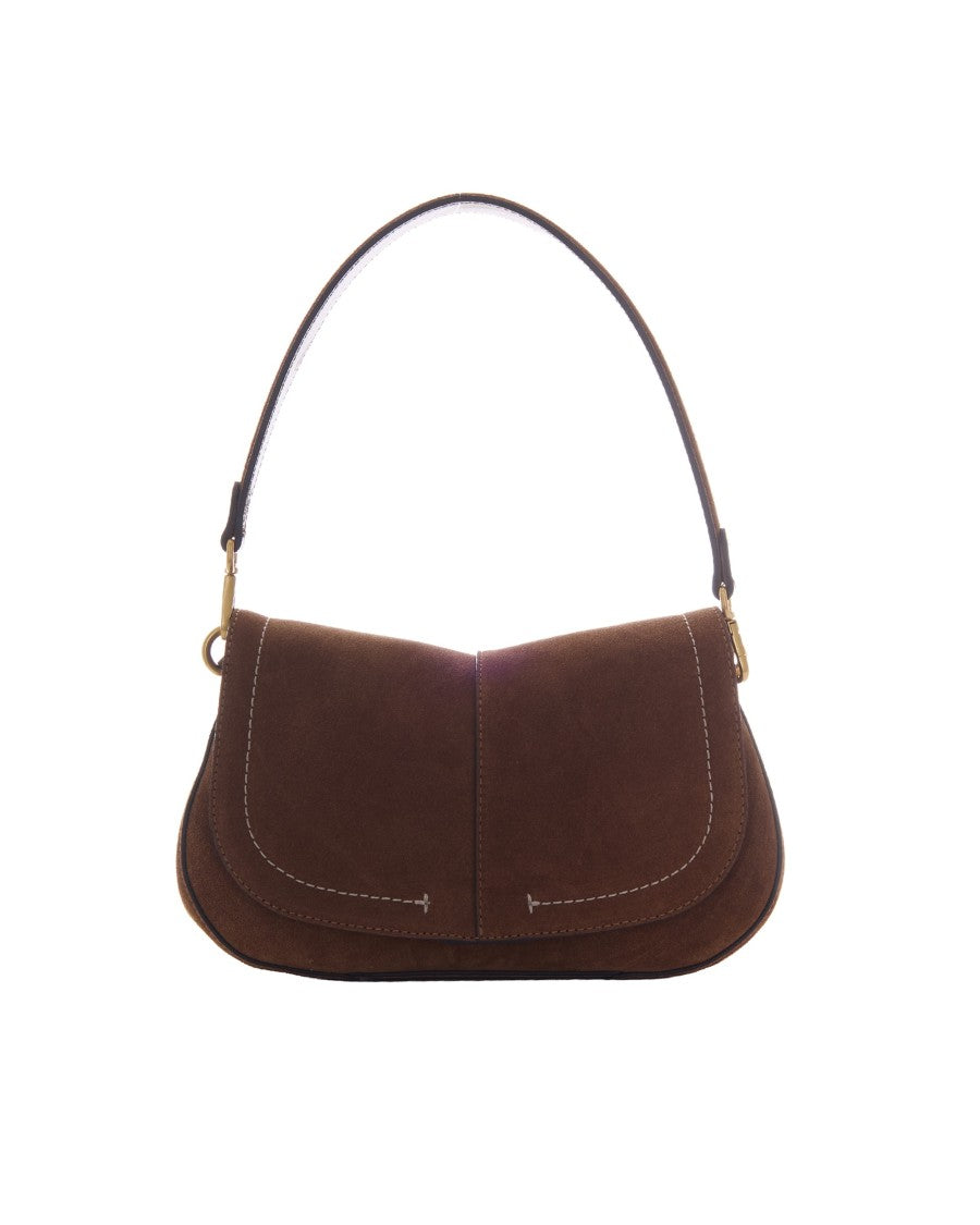 Gianni Chiarini Structured Round Shoulder Bag In Cognac Suede