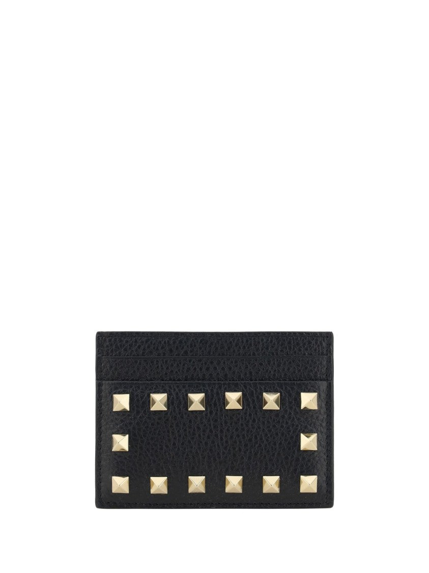 Valentino Textured Calf Leather Cardholder With Metallic Pyramid Studs