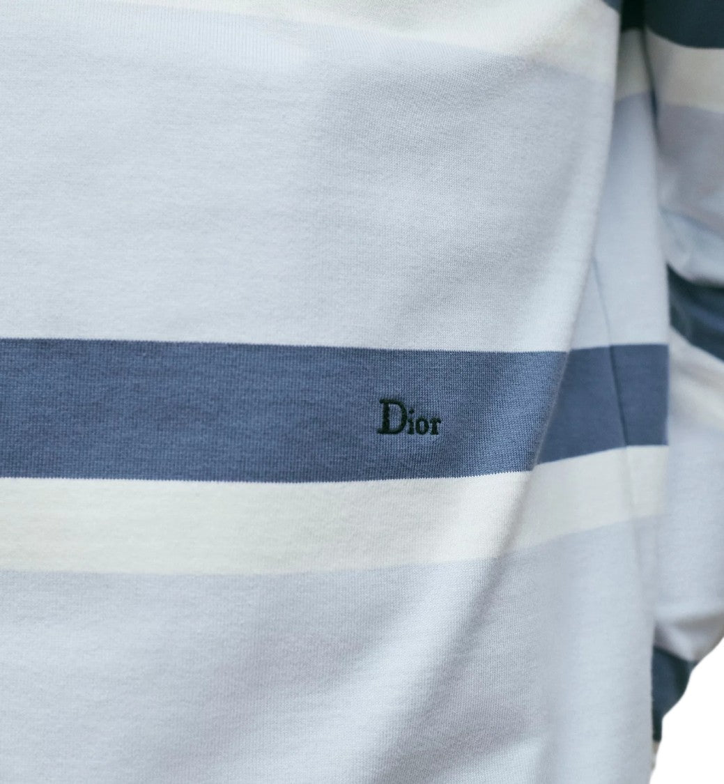 Christian Dior Long-Sleeve Striped Polo Knit Top