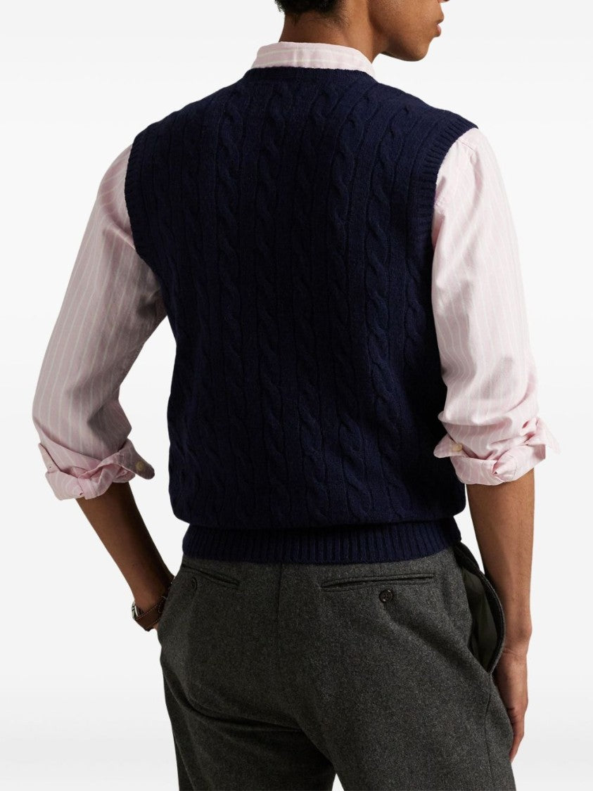 Polo Ralph Lauren Navy Blue Cable-Knit Vest In Wool-Cashmere Blend