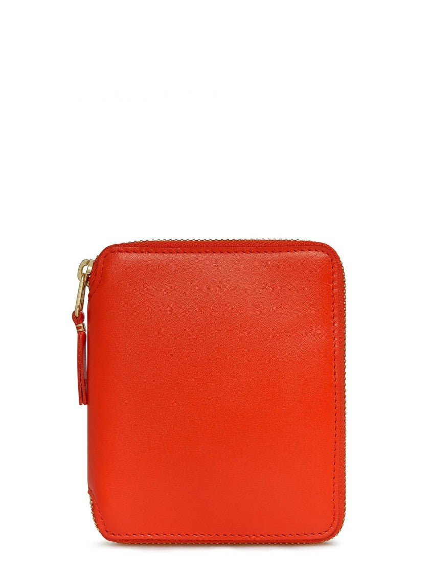 Comme Des Garçons Compact Calfskin Leather Wallet With Zip-Around Closure