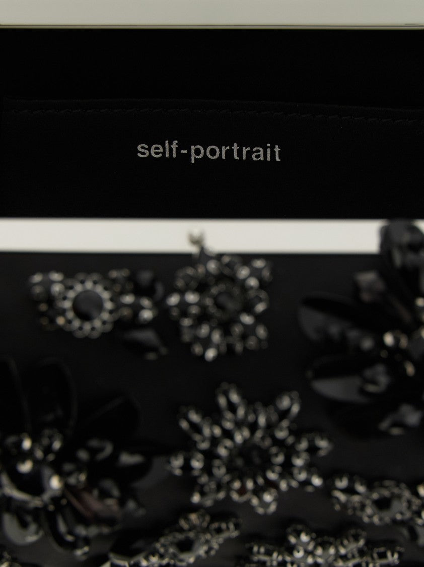 Self-Portrait 'Black Satin Floral Crystal' Clutch