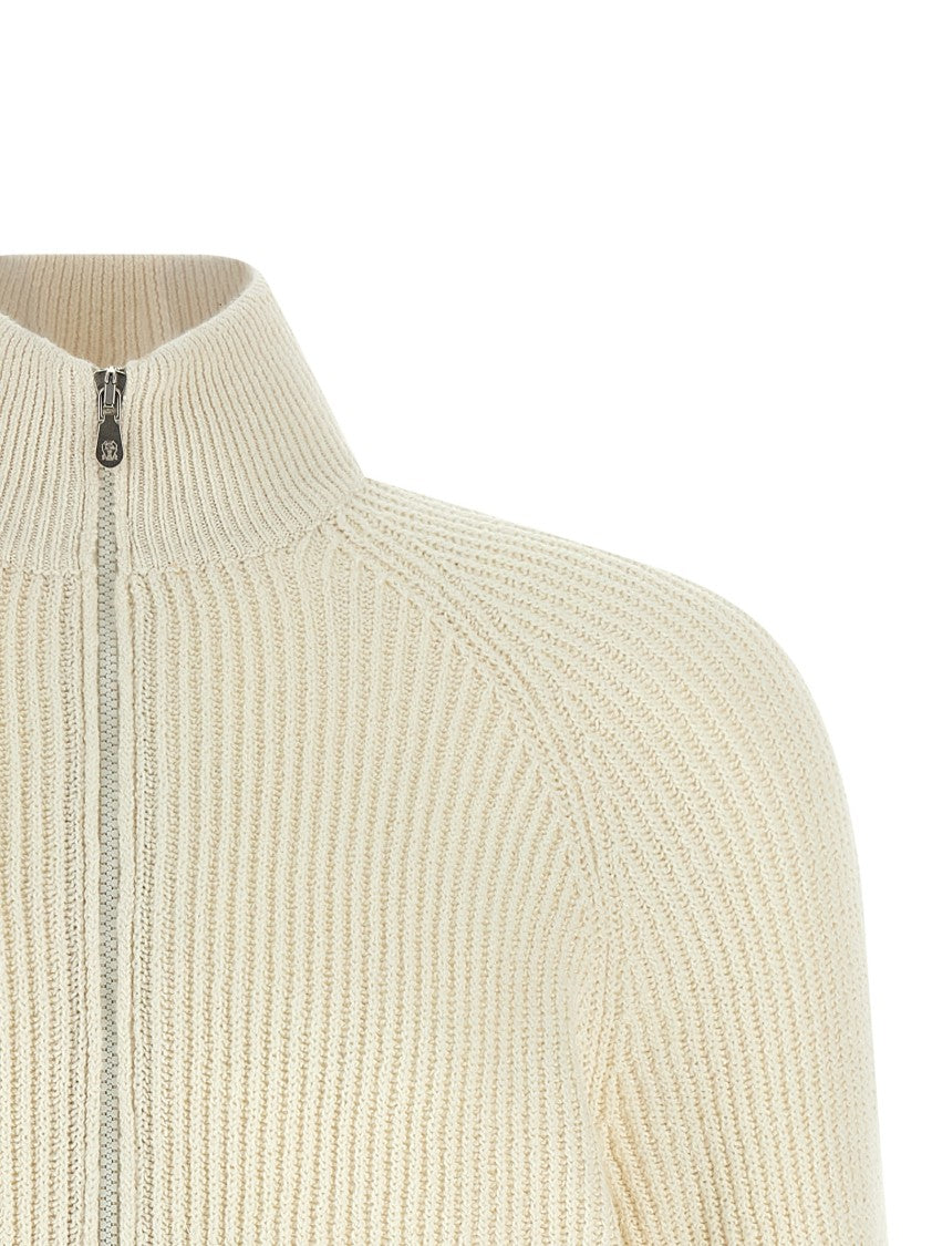 Brunello Cucinelli Half-Ribbed Cotton Gauze Zip Cardigan