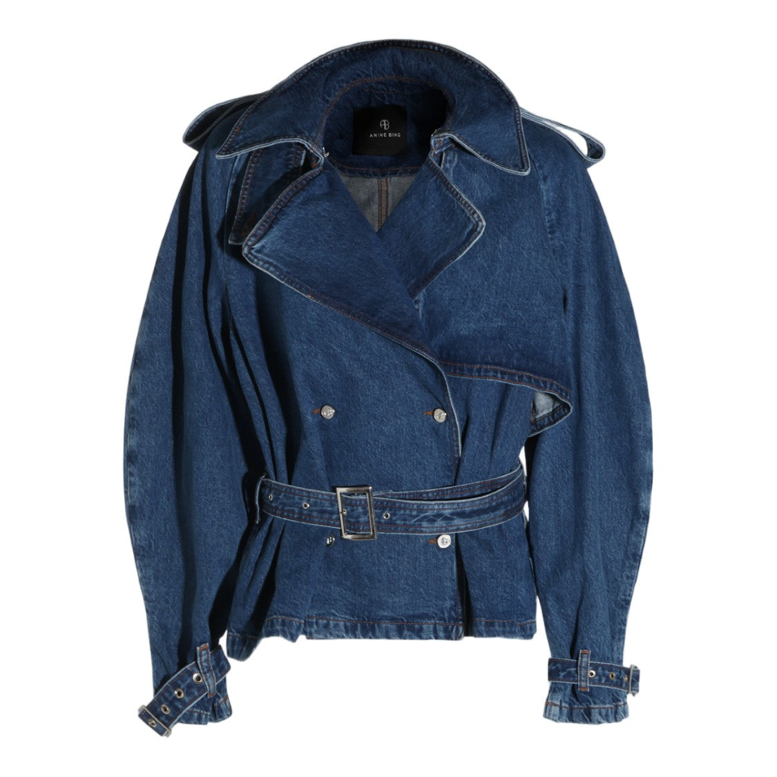 Anine Bing Double-Breasted Belted Denim Jacket