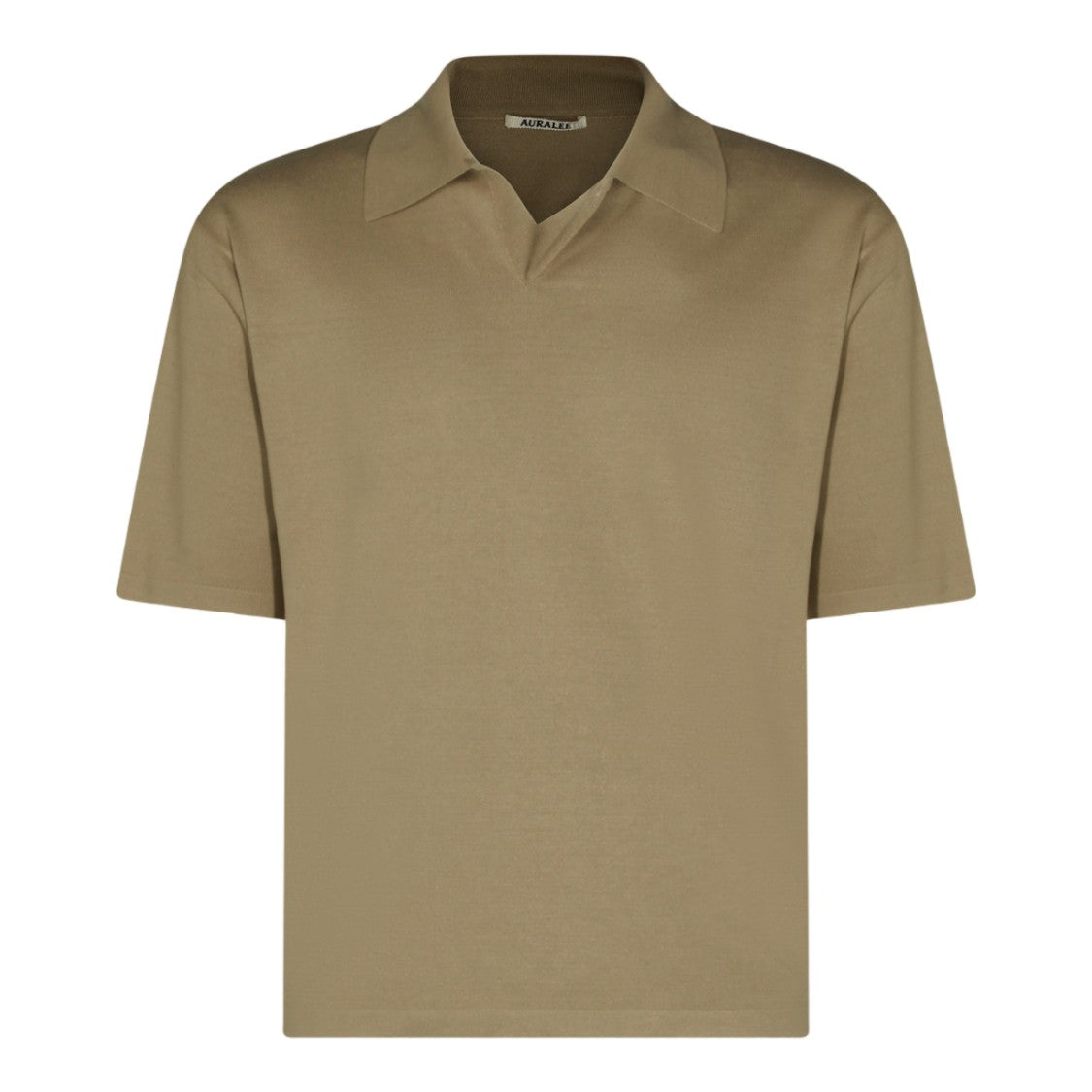 Auralee Brown Ribbed Knit Short-Sleeved Shirt With Open Collar