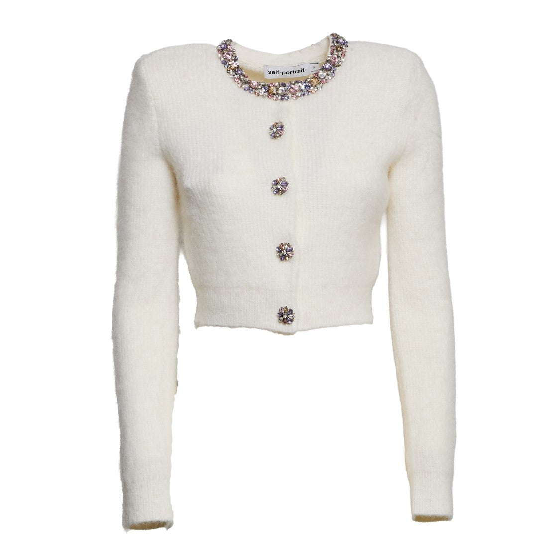 Self-Portrait Cream Embellished Trim Cardigan