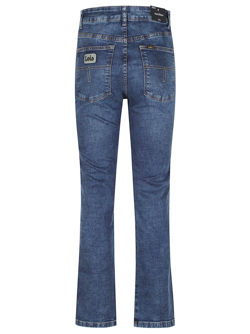 Lois Jeans Mid-Blue Malena F Straight-Leg Faded Cotton Jeans
