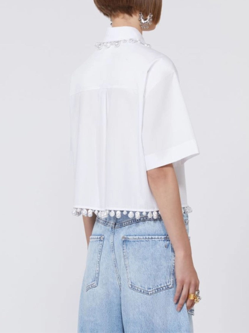 Sportmax White Pearl Embellished Poplin Shirt