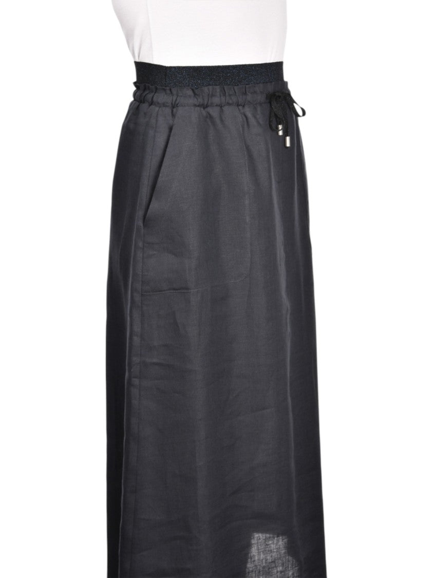 Gran Sasso Blue Elastic Waist Linen Skirt