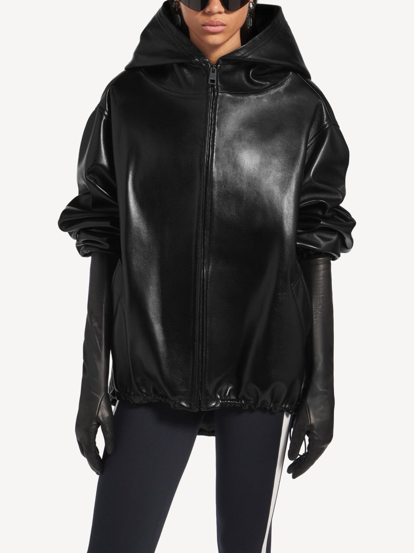 Balenciaga Black Leather Relaxed Hoodie