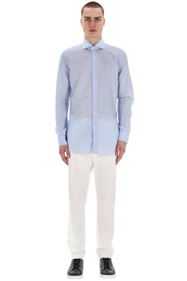 Barba Cult Line Cotton-Linen Tailored Stripe Shirt