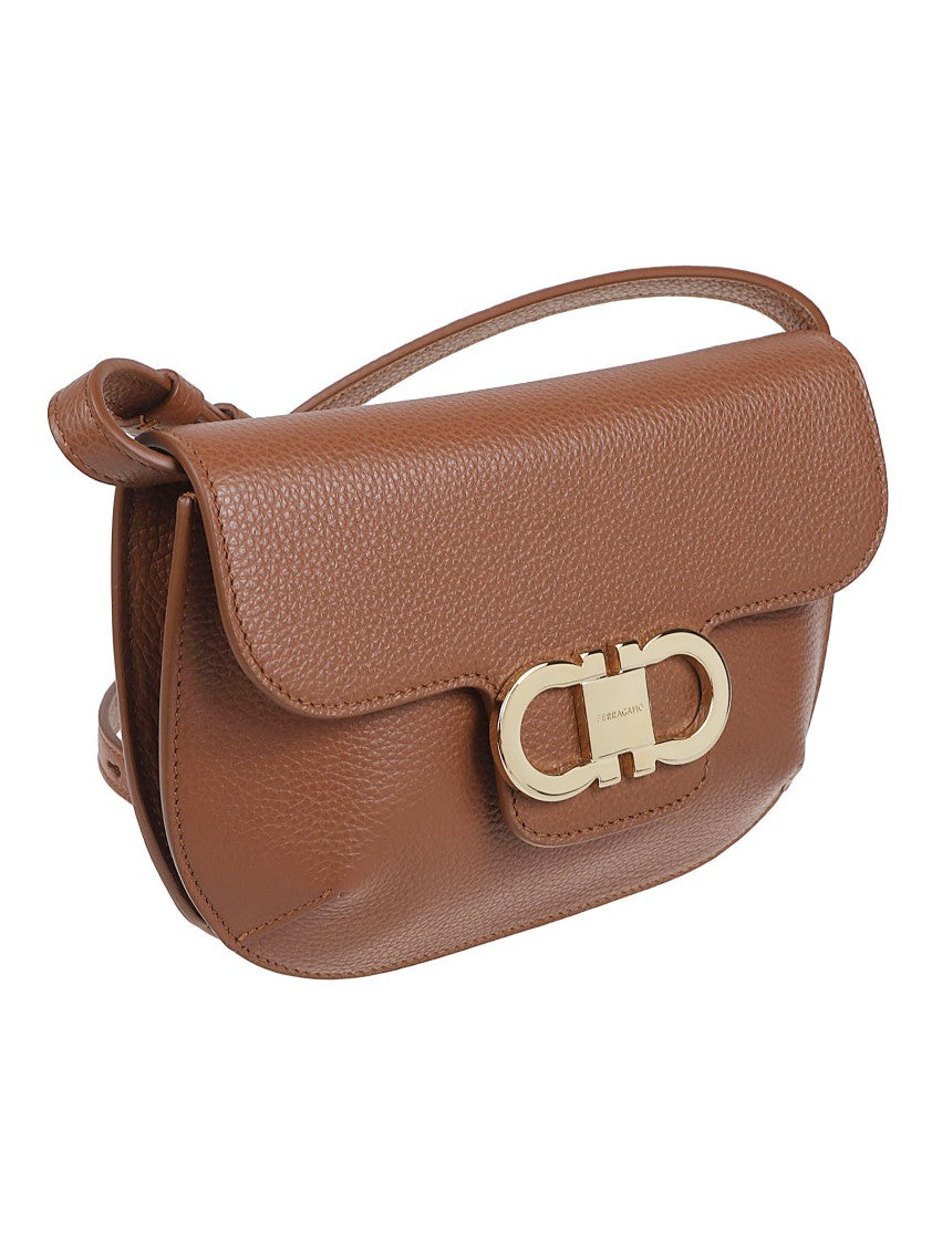 Ferragamo Mini Flap Bag With Double Gancini Gold-Tone Ornament