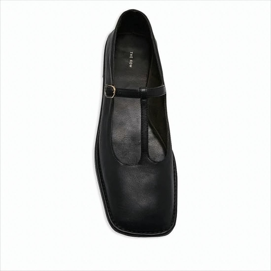 The Row Pointed T-Strap Flat Shoes In Smooth Lamb Leather