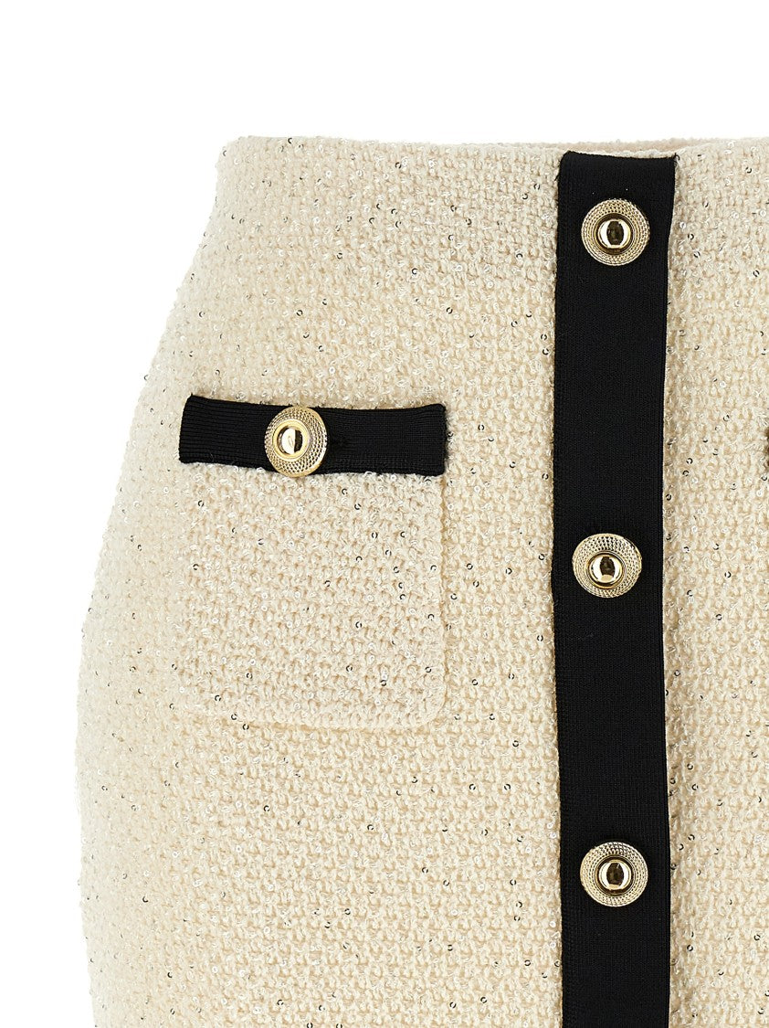 Self-Portrait 'Cream Sequin Knit Mini' Skirt