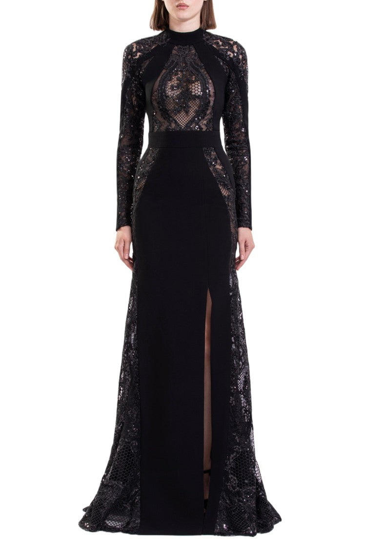 Saiid Kobeisy Intricate Embroidered Lace Evening Dress With High Neckline
