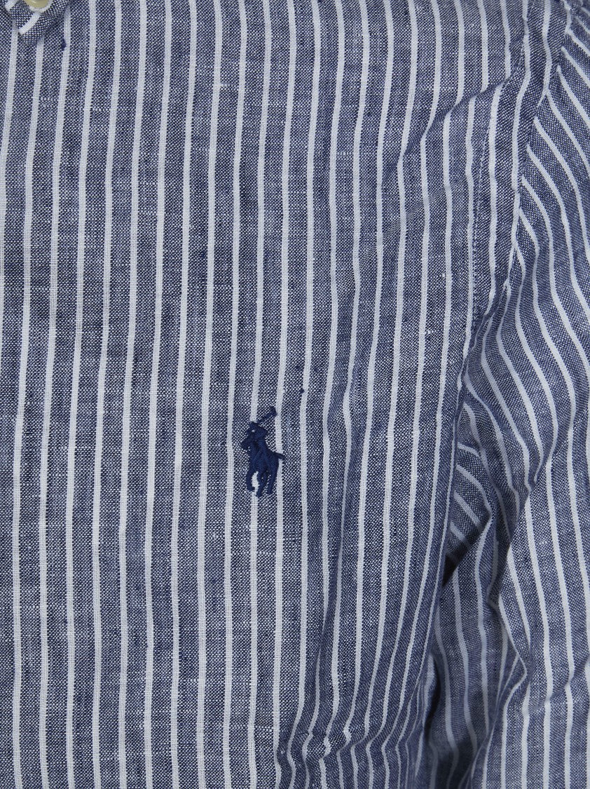 Polo Ralph Lauren Blue Premium Linen Vertical Striped Shirt