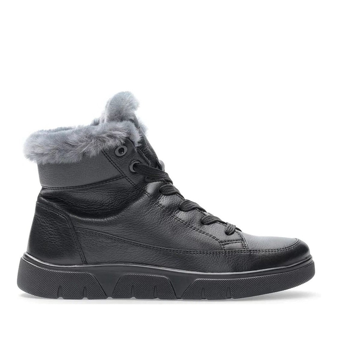 Ara Black Rom Wedge Fur Collar Ankle Boots