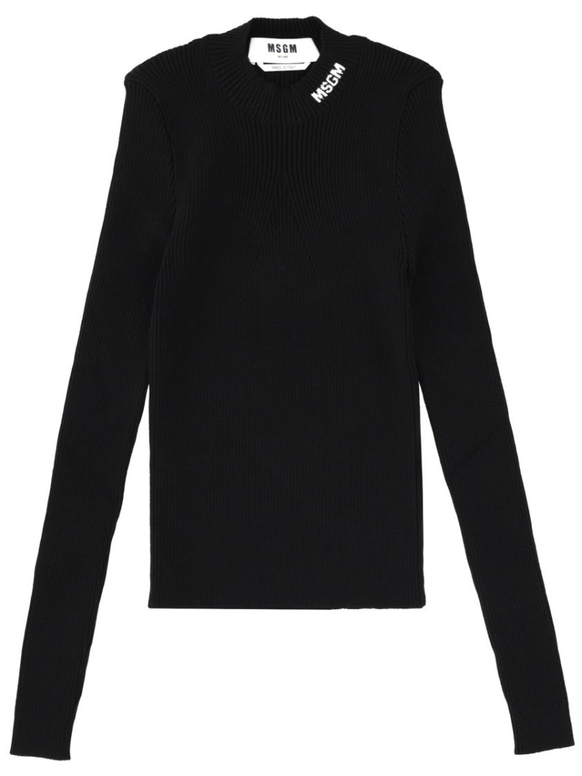 Msgm Black Viscose-Blend Ribbed Slim T-Shirt