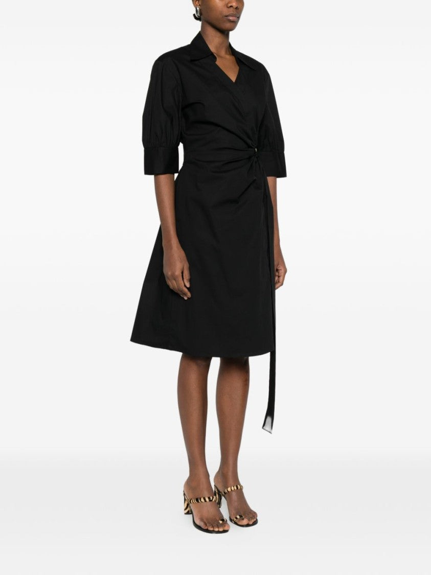 Pinko Puffed Sleeve Black Dress With Waist Tie