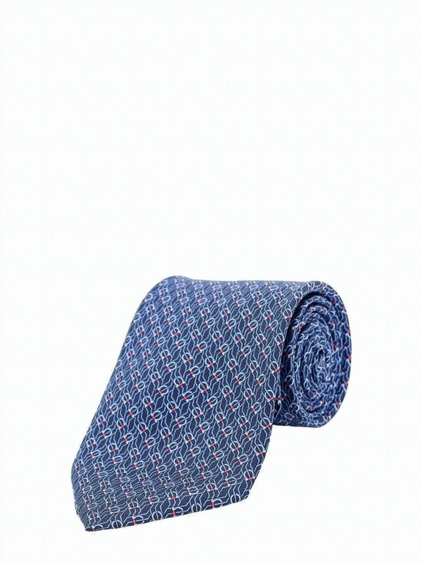 Salvatore Ferragamo Blue Geometric Pattern Red White Silk Tie