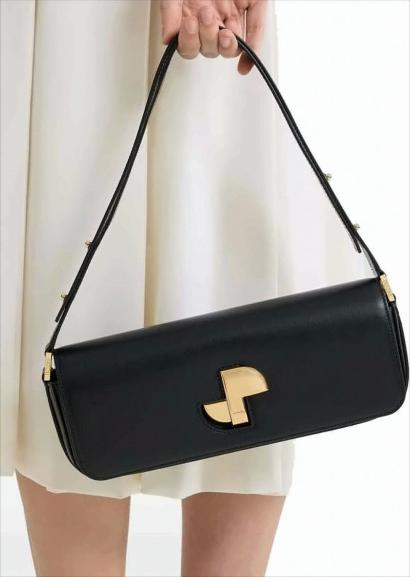Patou Structured Shoulder Bag With Polished Gold-Tone Clasp