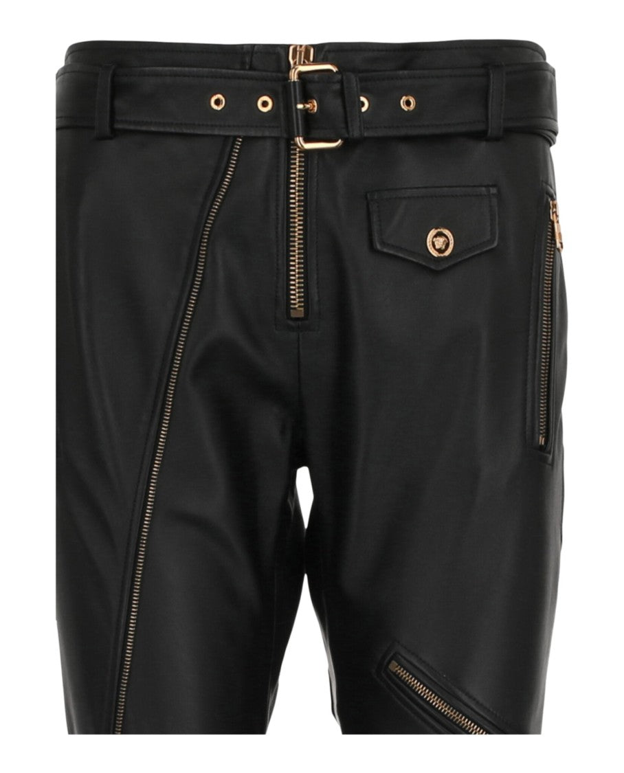 Versace Zipper Detailed Leather Pants