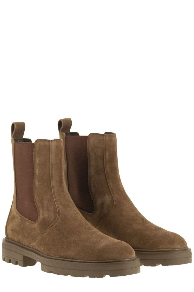 Hogan Classic Brown Leather Boots With Robust Sole And Lace-Up Front