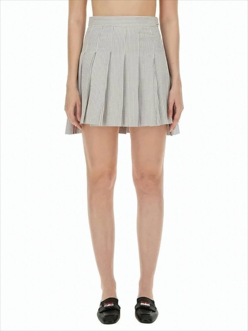 Thom Browne Pleated Mini Skirt With Vertical Stripes And Structured Waistband