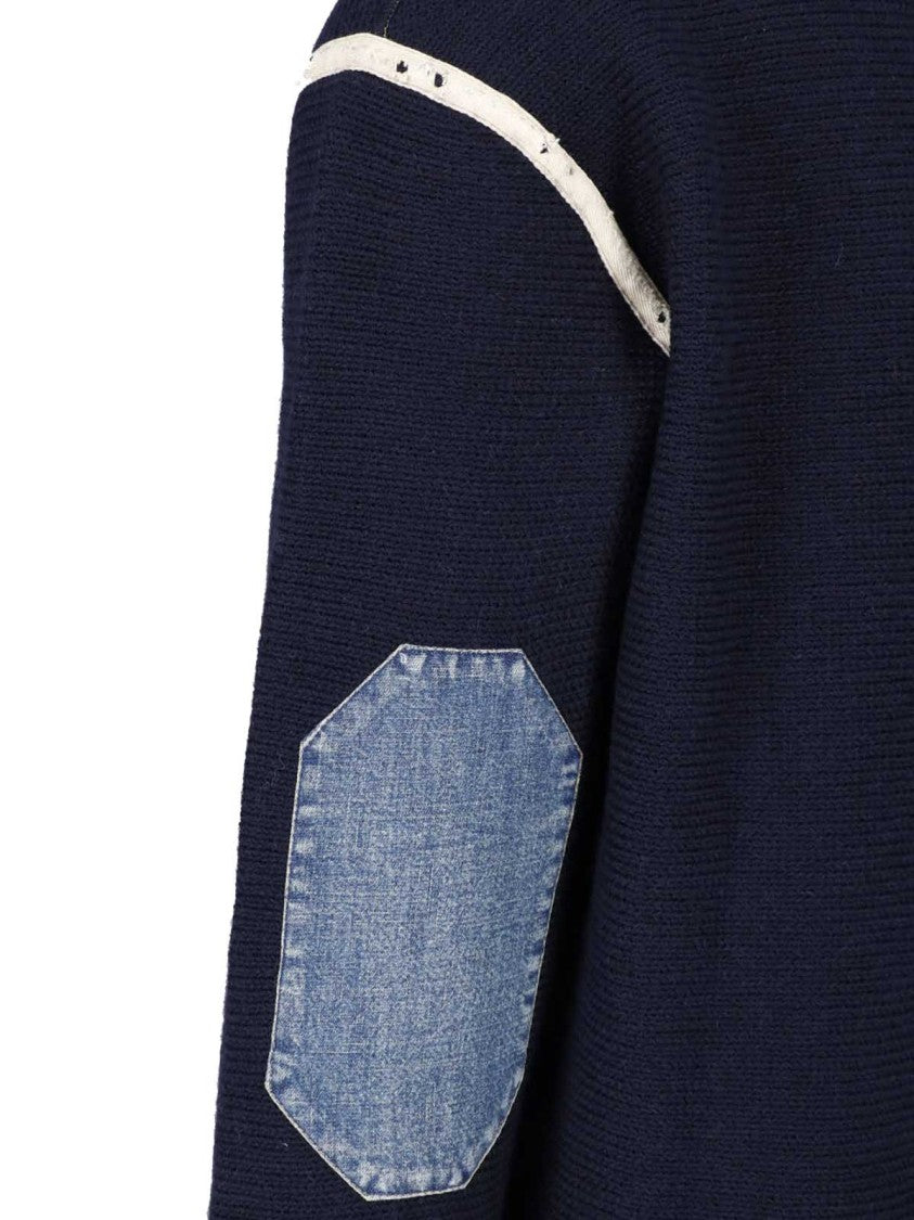Maison Margiela Navy Wool Sweater With Half-Zip Closure And Contrast Details
