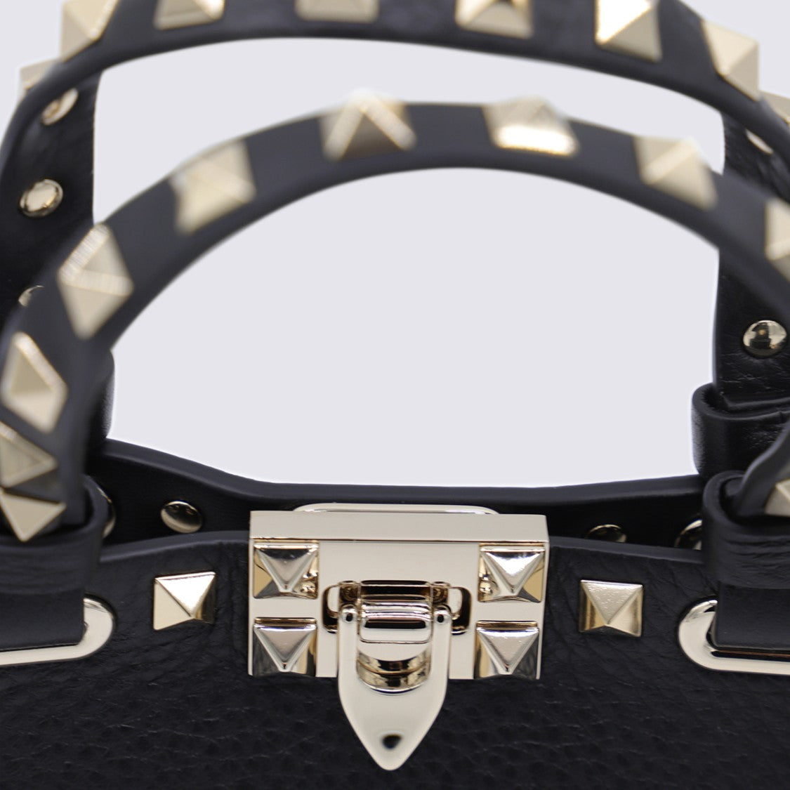Valentino Garavani Textured Black Handbag With Gold-Tone Pyramid Studs