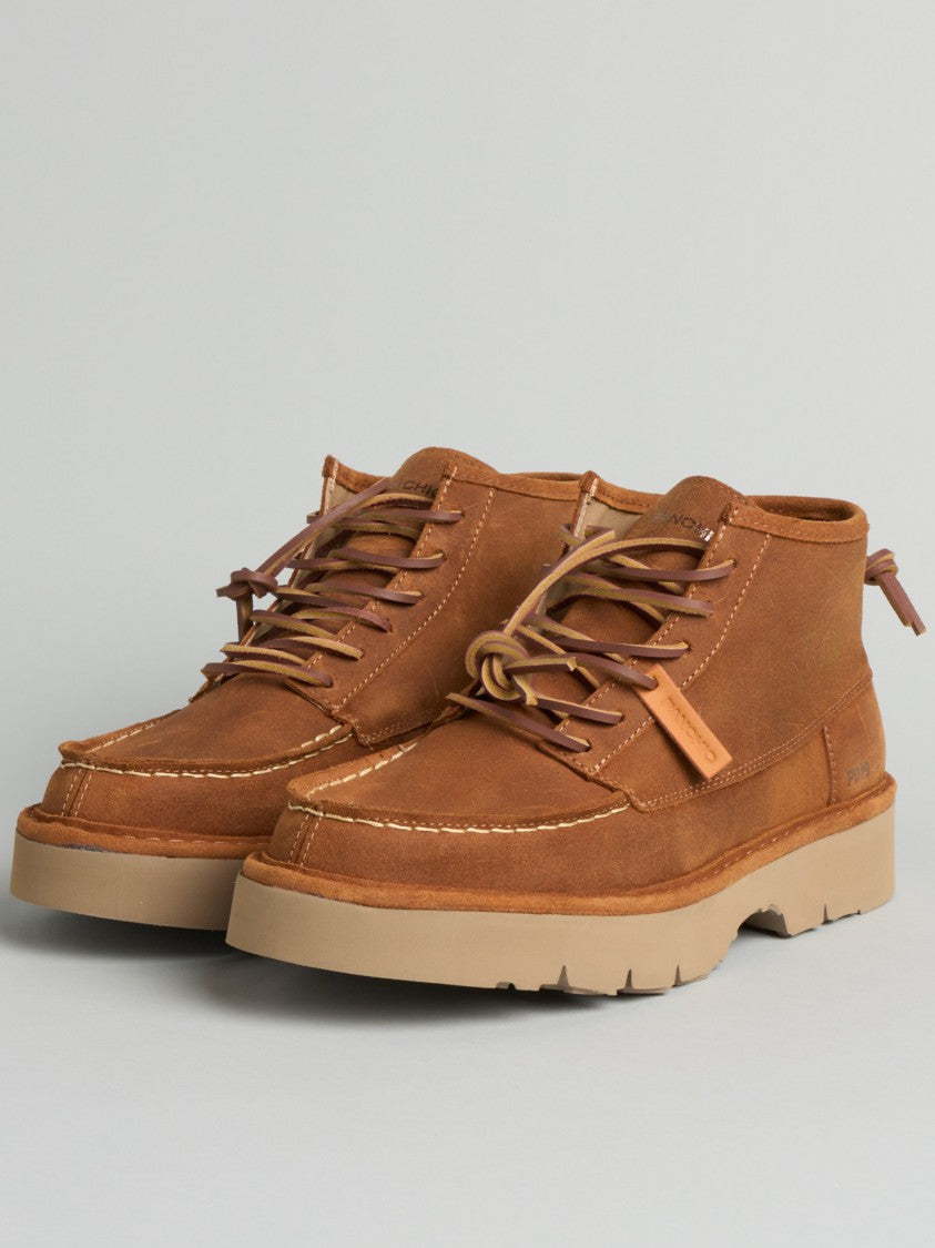 Panchic Mid-Top Suede Footwear With Moccasin Toe And Lace-Up Closure